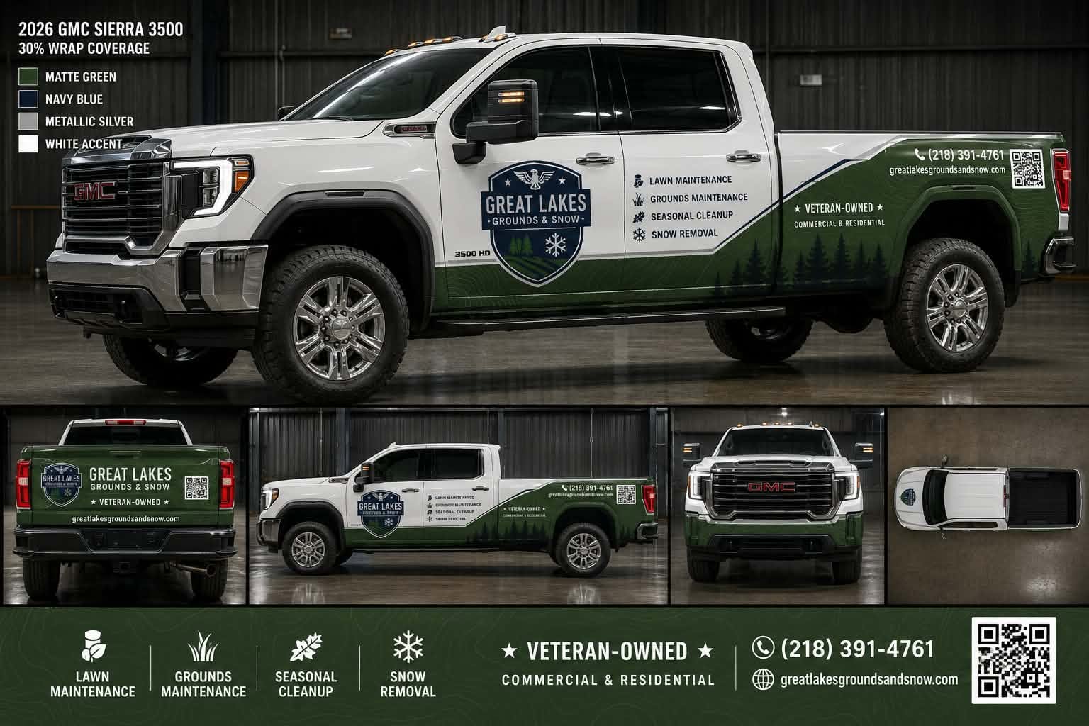Before: wrapped GMC Sierra truck presentation showing all vehicle positions